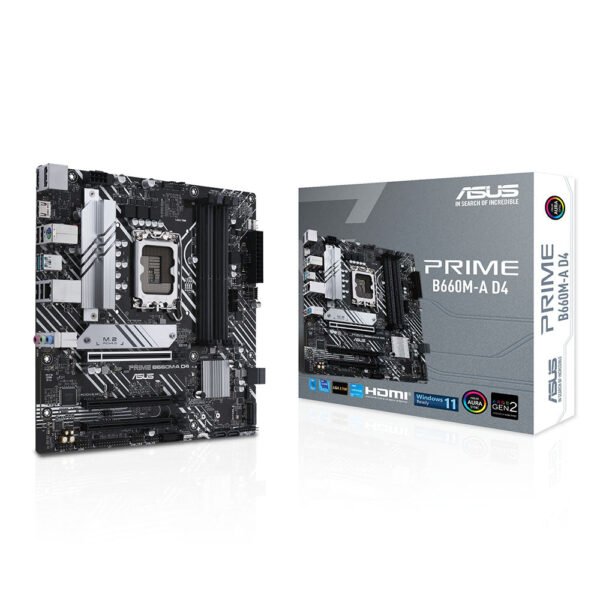 ASUS PRIME B660M-A D4 Intel B660 LGA 1700 Micro-ATX Motherboard with PCIe 4.0 and Two M.2 Slots