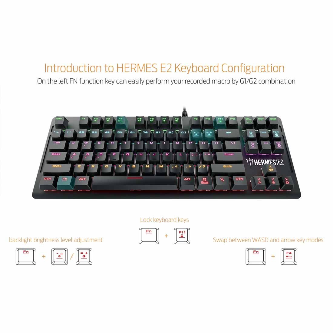 Gamdias HERMES E2 Mechanical Gaming Keyboard - 7 Color Neon Illumination with Onboard Memory