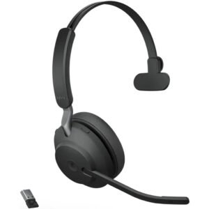 Jabra Evolve2 65 MS Mono Wireless Bluetooth Headset with USB-A Link380a Adapter and Charging Stand