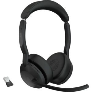 Jabra Evolve2 55 Professional UC Stereo Bluetooth Wireless Headset with USB-A Adapter - Black