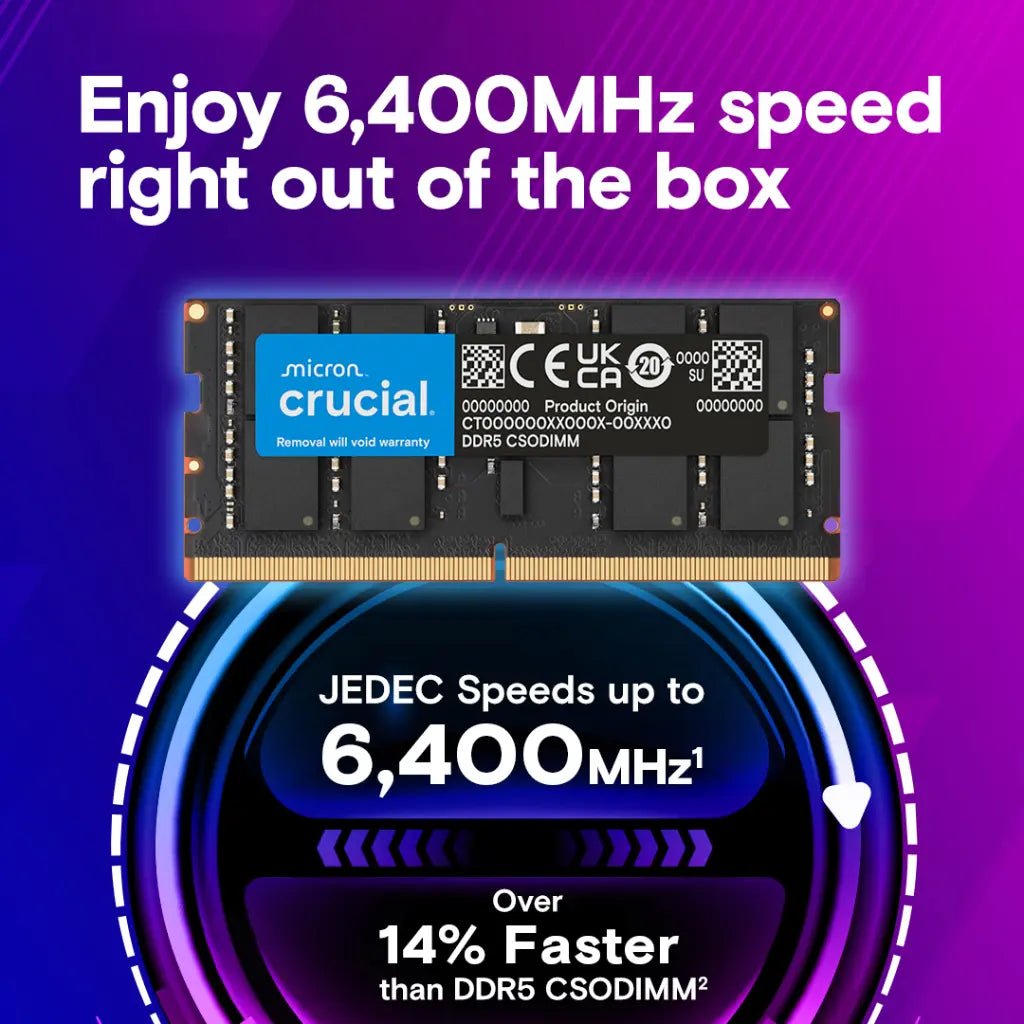 Crucial 16GB DDR5 6400MHz CL52 262-Pin SODIMM Laptop Memory Module