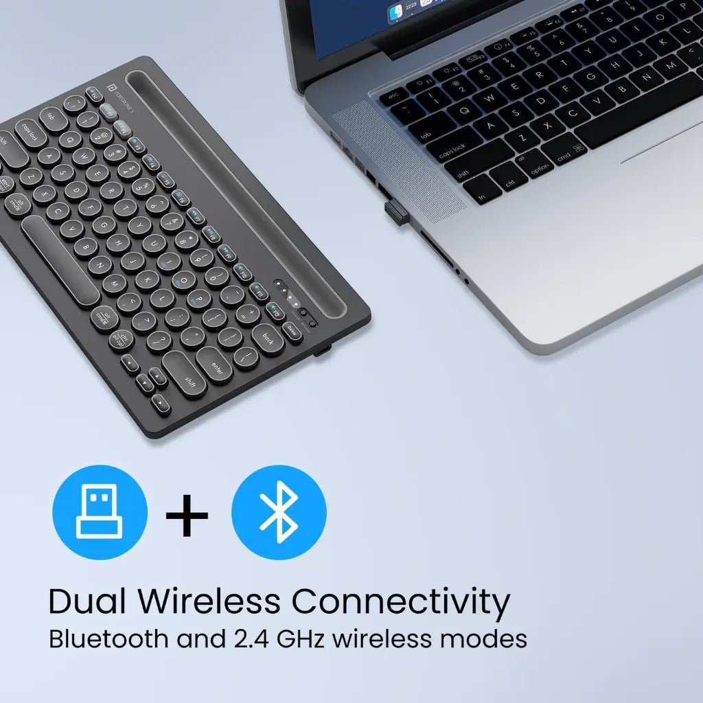Portronics Bubble Dock Wireless Keyboard (POR 2192) - Dual Connectivity, Multi-Device Pairing, and Integrated Tablet Holder