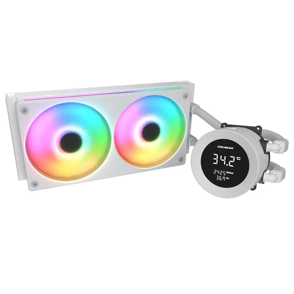 Cougar Poseidon Vistek 240mm ARGB All-in-One CPU Liquid Cooler with 1.9-Inch LCD Display - White Edition