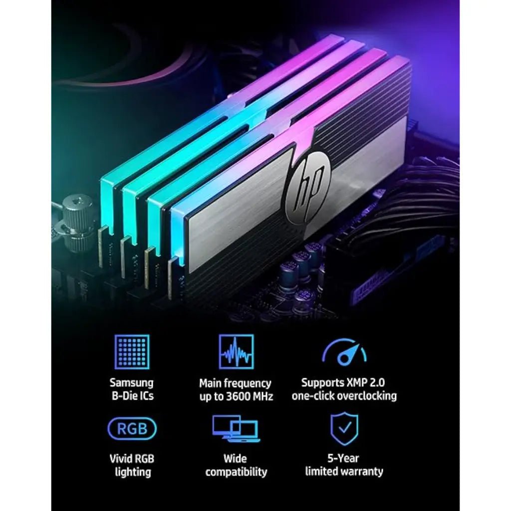 HP V10 16GB (2x8GB) RGB DDR4 3600MHz CL14 High-Performance Gaming Desktop Memory Kit