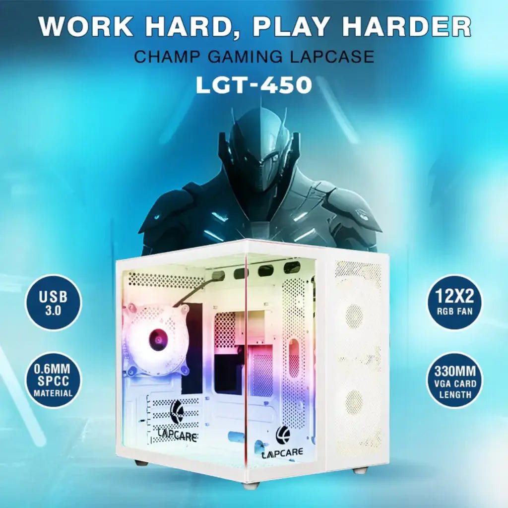 Lapcare Champ LGT-402 ATX Mid-Tower Gaming Computer Case - White, Tempered Glass Side Panel