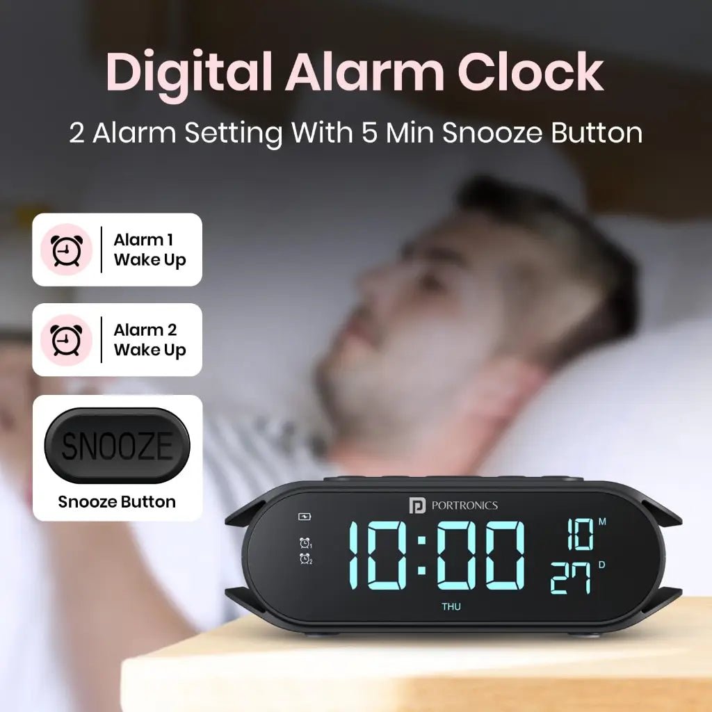 Portronics VoltClock POR 2129 15W Fast Wireless Charging Station with Dual Alarm Clock and Digital Display