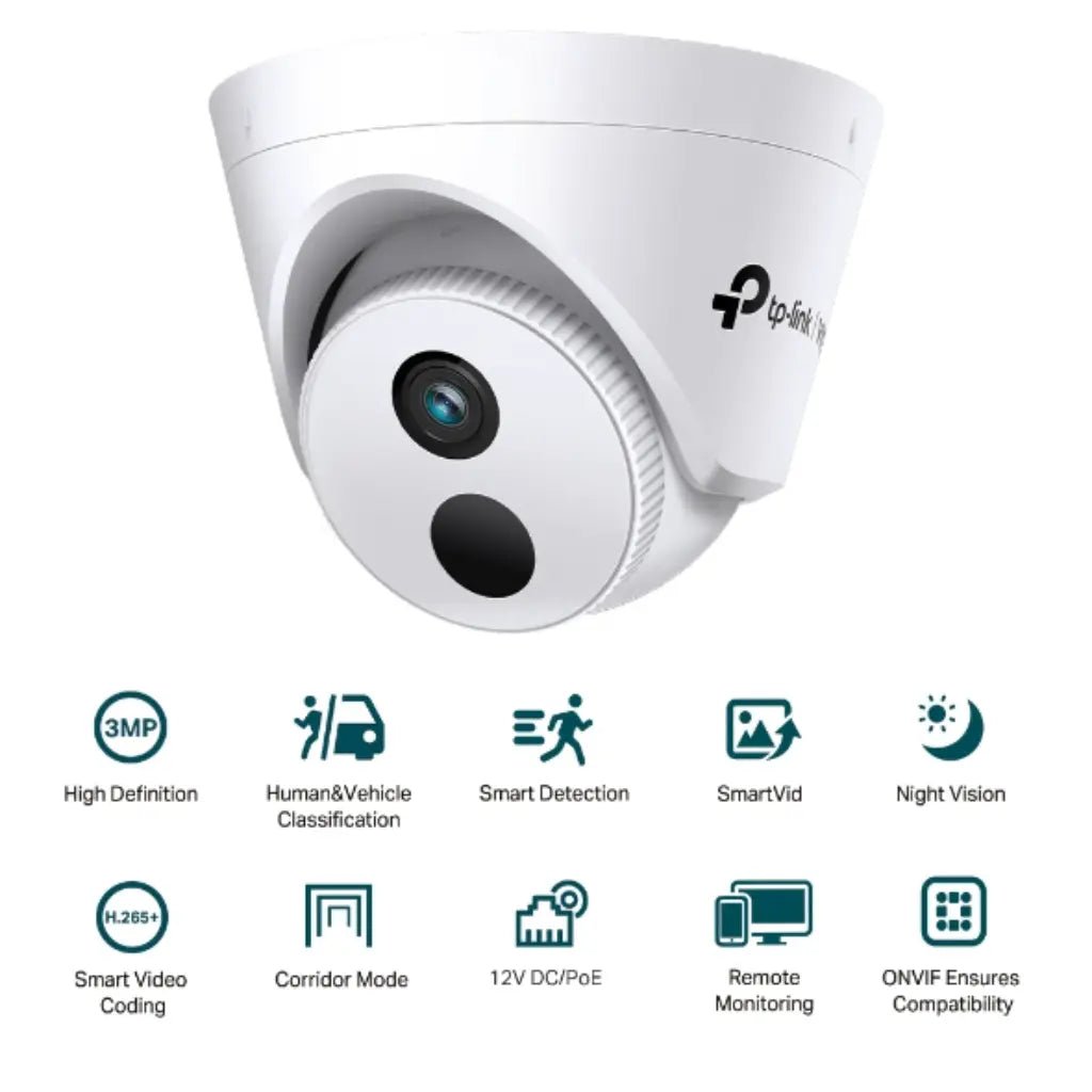 TP-Link VIGI C430I 3MP 2.8mm IR Turret Network Security Camera with AI-Powered Human & Vehicle Detection and PoE Support