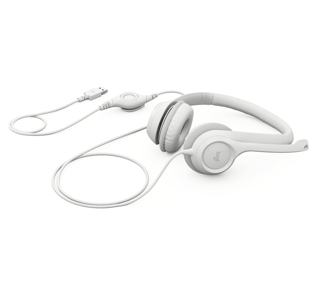 Logitech H390 USB Wired Headset with Noise-Cancelling Microphone and In-Line Controls - Off White