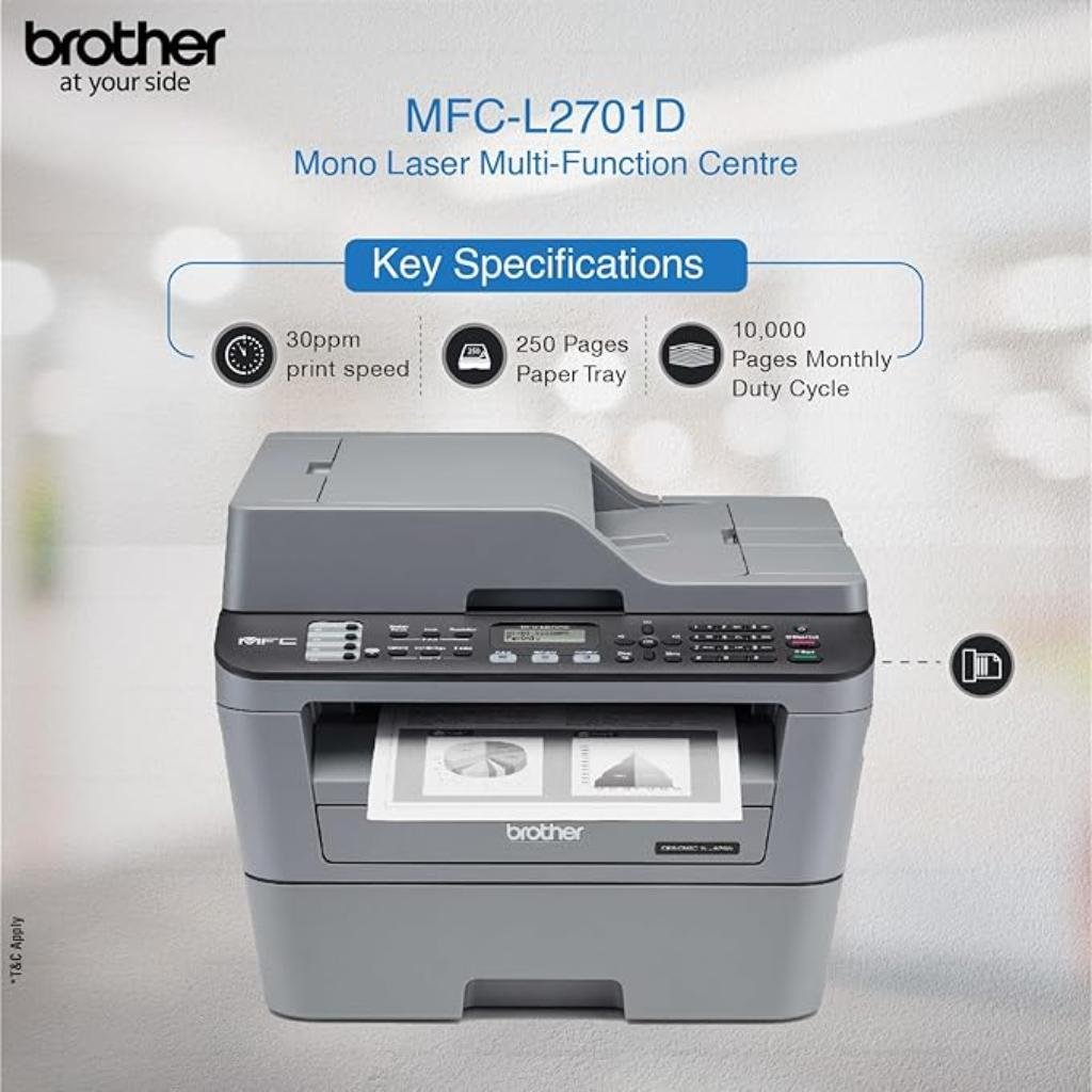 Brother MFC-L2701D Compact Monochrome Laser Multifunction Printer with Automatic Duplex Printing and USB Connectivity
