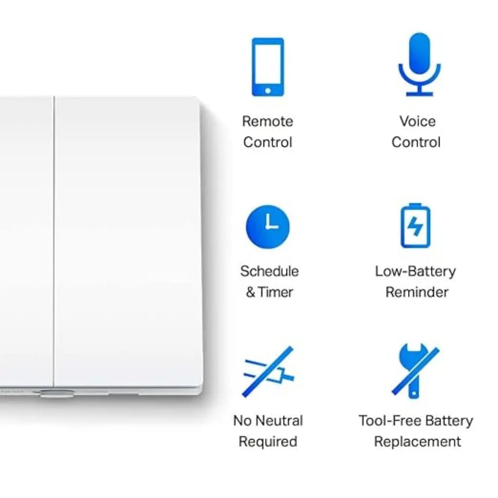 TP-Link Tapo S220 Smart Wi-Fi Light Switch, 2-Gang 1-Way, No Neutral Wire Required, Battery Powered