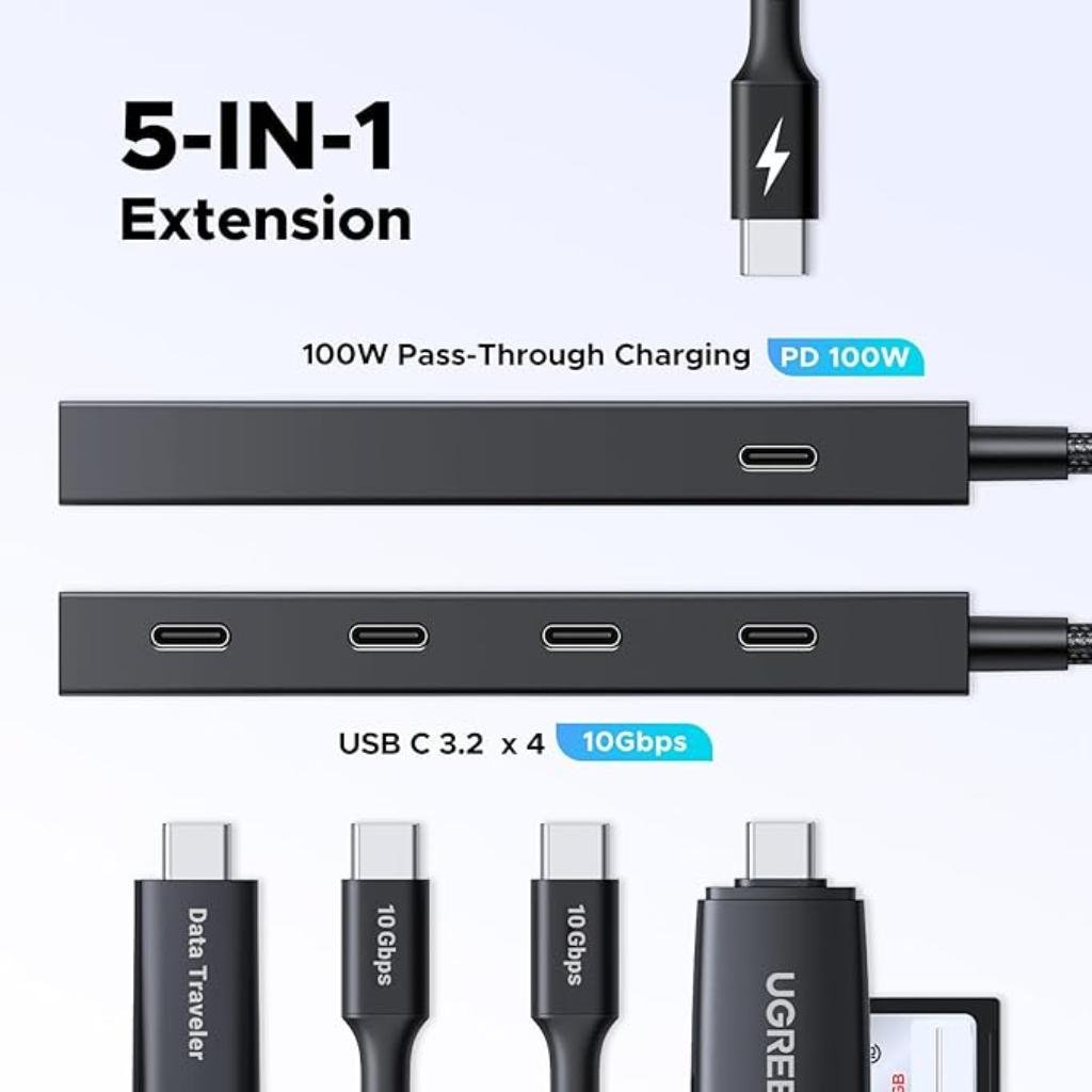 Ugreen 5-in-1 USB-C to 4-Port USB-C 3.2 Gen 2 Hub with 100W Power Delivery and 10Gbps Data Transfer