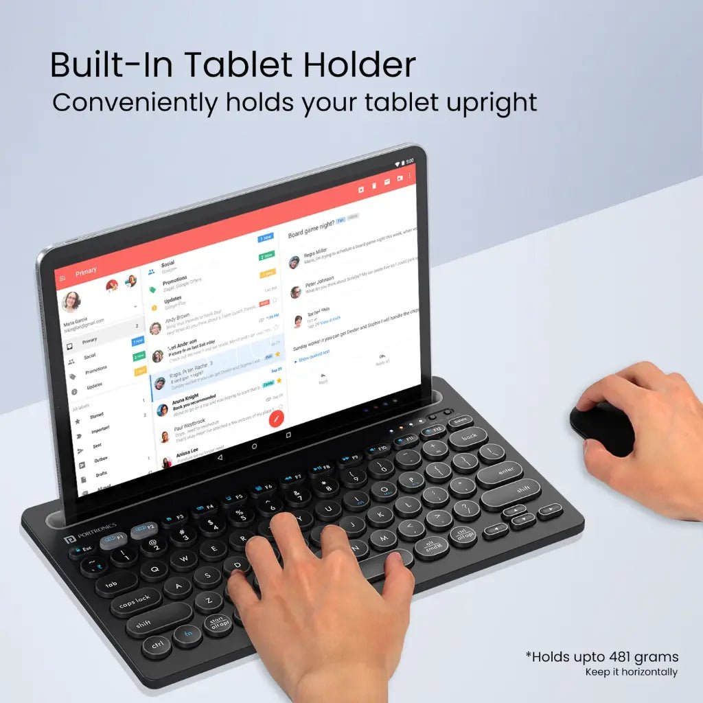Portronics Bubble Dock Wireless Keyboard (POR 2192) - Dual Connectivity, Multi-Device Pairing, and Integrated Tablet Holder