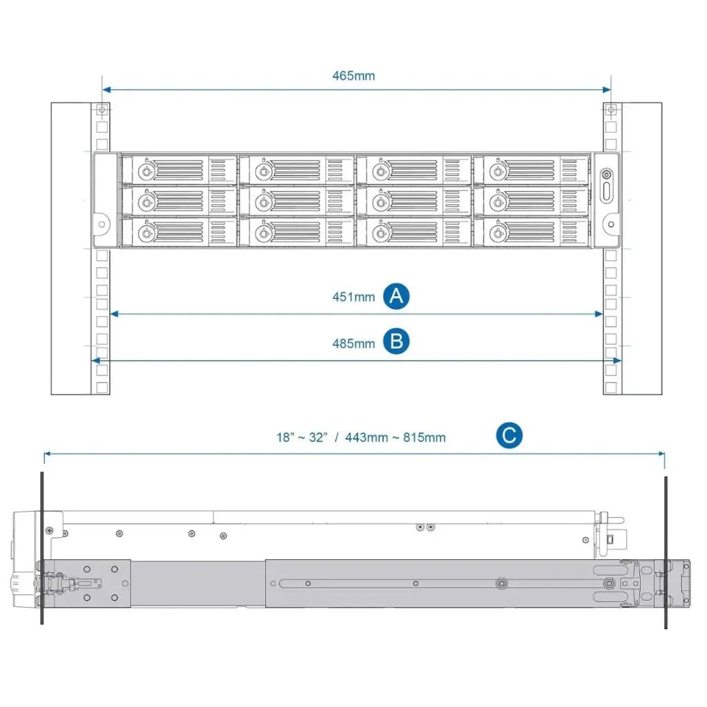 QNAP RAIL-B02 Standard Depth Rackmount Rail Kit for 1U and 2U Rackmount NAS Models