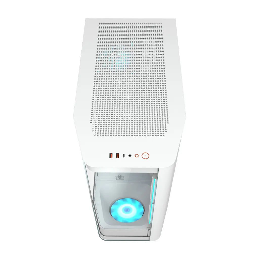 Cougar FV270 Premium Mid-Tower PC Case, E-ATX Support, Tempered Glass, Angled Airflow & ARGB Fans - White