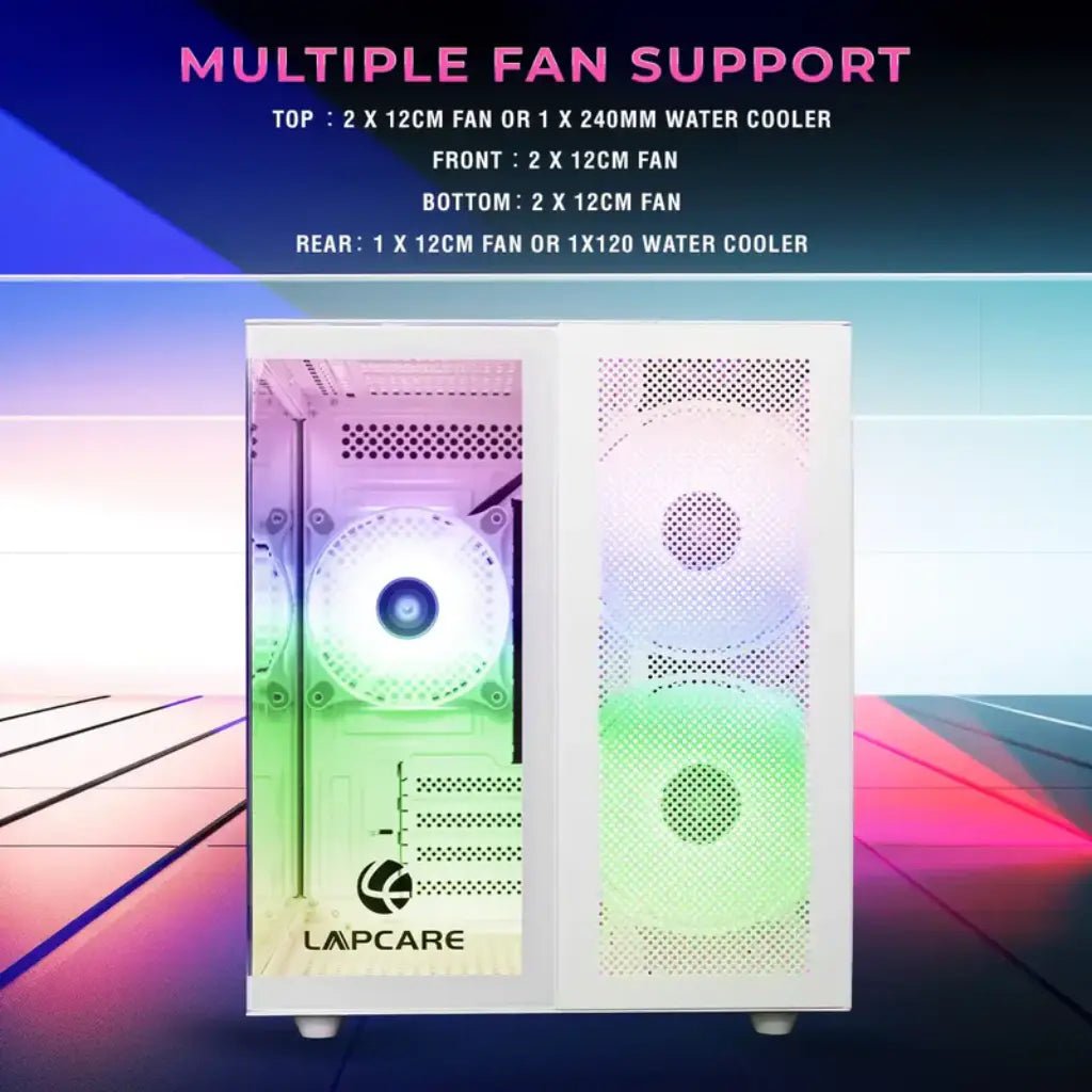 Lapcare Champ LGT-402 ATX Mid-Tower Gaming Computer Case - White, Tempered Glass Side Panel