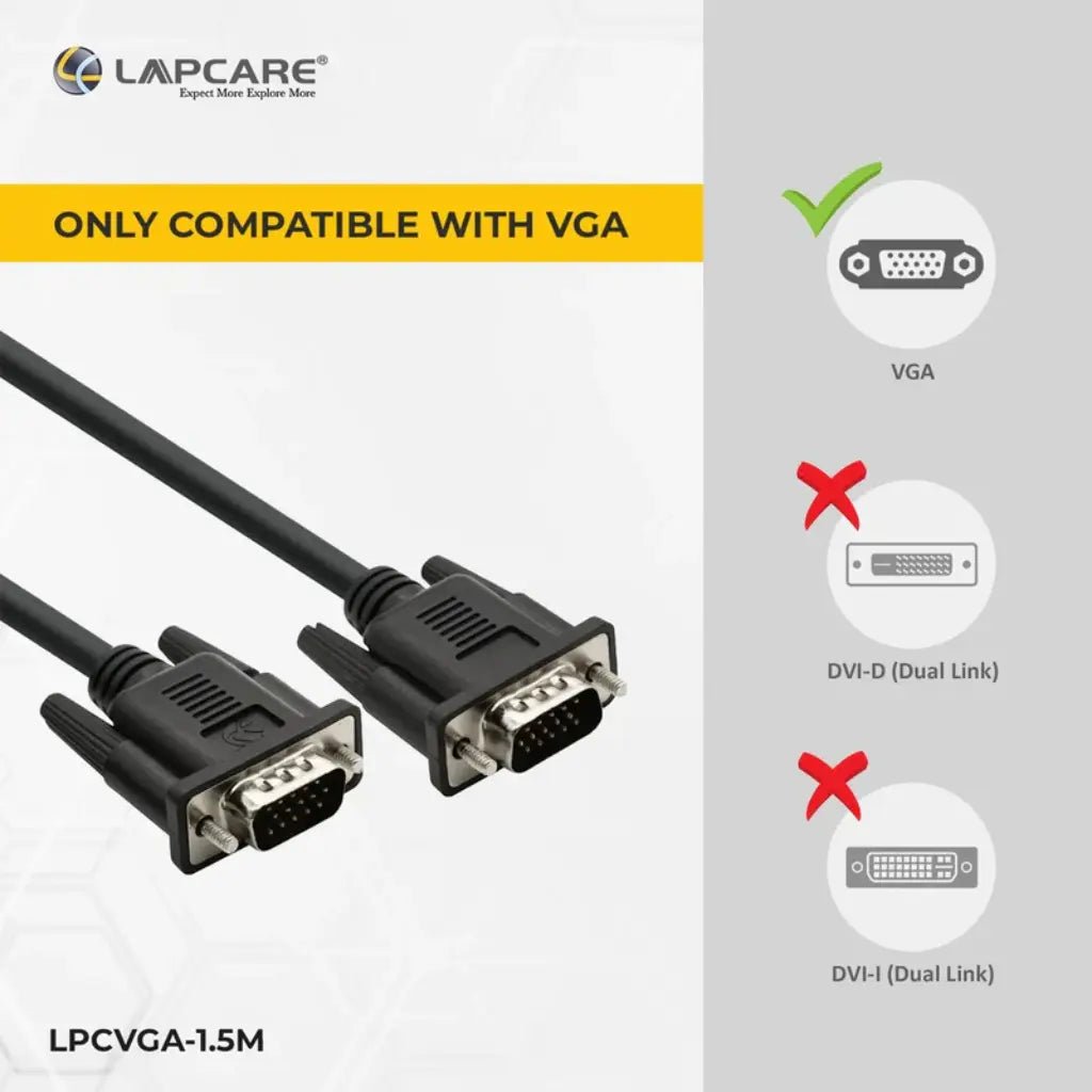 Lapcare Premium 1.5M VGA Male to Male Cable with Triple Shielding
