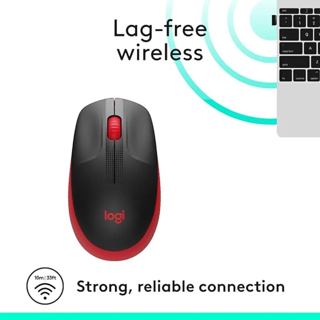 Logitech M190 Full-Size Ergonomic Wireless Optical Mouse, 1000 DPI, Red