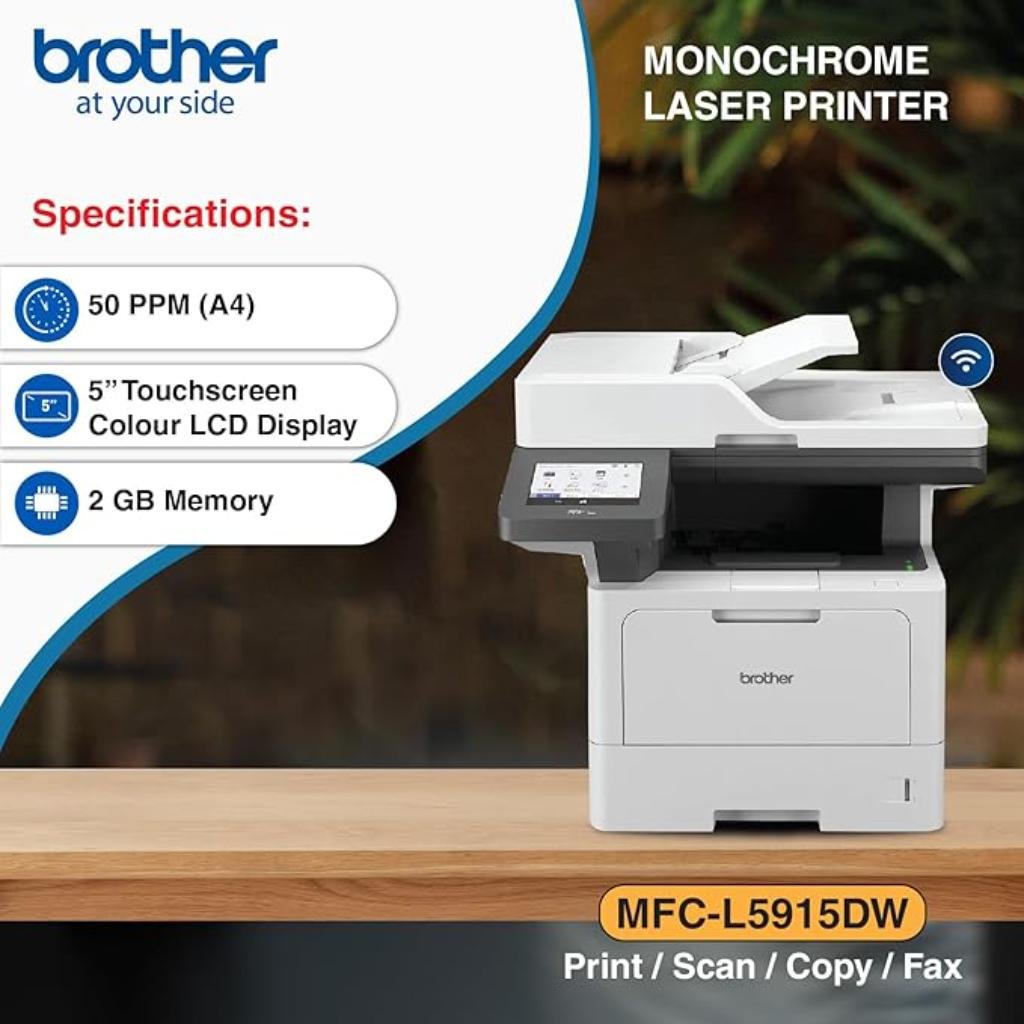 Brother MFC-L5915DW Monochrome Laser Multifunction Printer with Duplex, ADF, WiFi, and LAN Connectivity