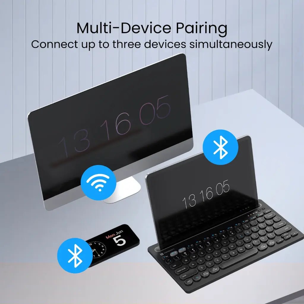 Portronics Bubble Dock Wireless Keyboard (POR 2192) - Dual Connectivity, Multi-Device Pairing, and Integrated Tablet Holder