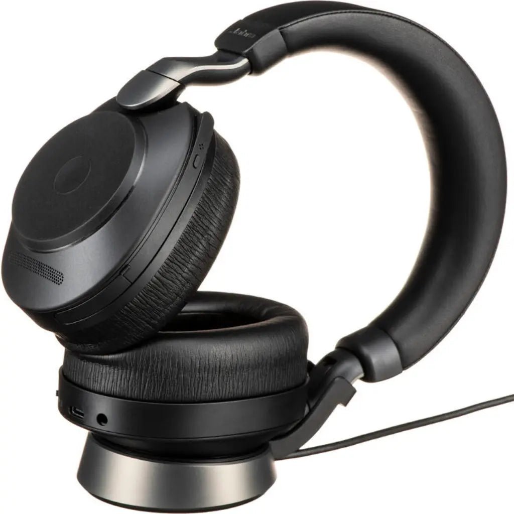 Jabra Evolve2 85 UC Wireless Noise-Canceling Over-Ear Headset with Charging Stand, USB-A Adapter - Black
