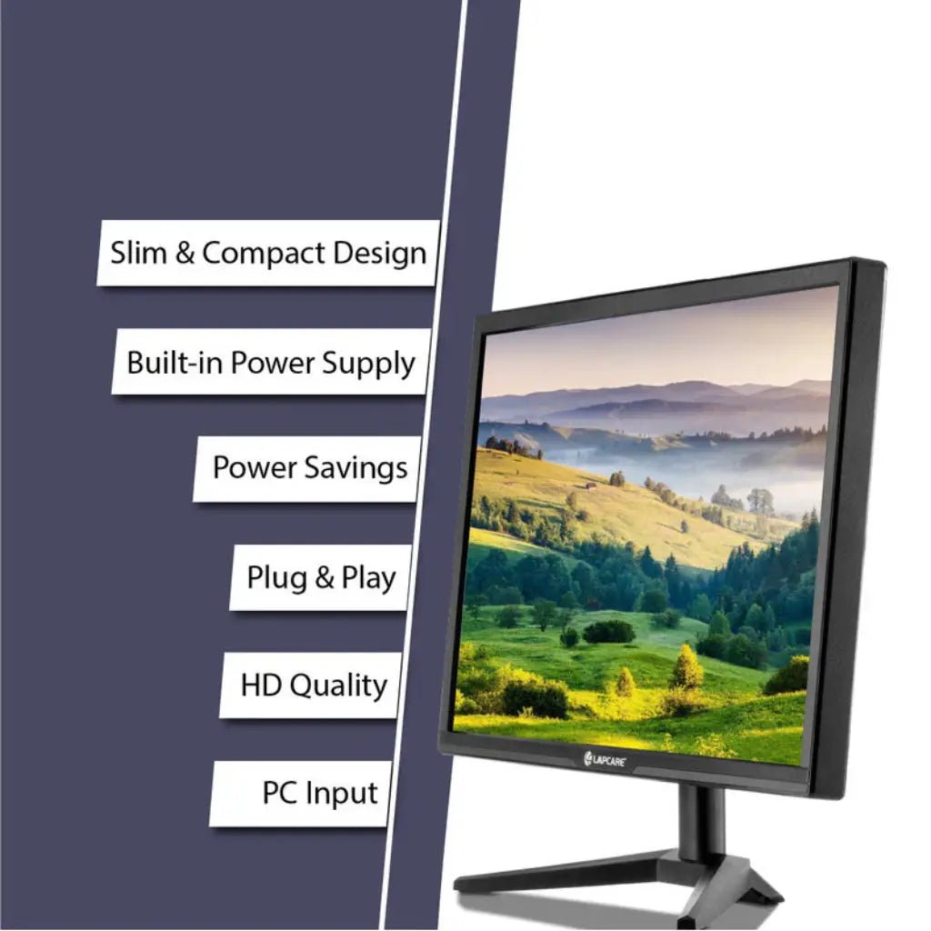 LAPCARE 20-inch HD LED Monitor, 1600x900 Resolution, 60Hz Refresh Rate, VGA & HDMI Inputs, Wall Mountable