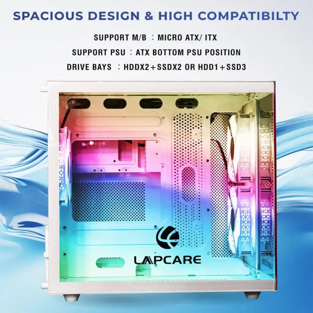 Lapcare Champ LGT-402 ATX Mid-Tower Gaming Computer Case - White, Tempered Glass Side Panel