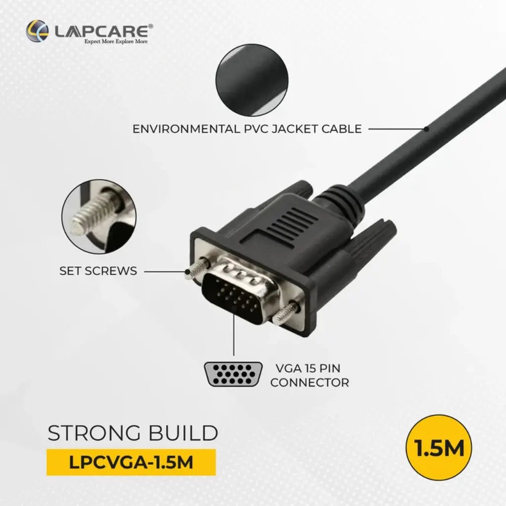 Lapcare Premium 1.5M VGA Male to Male Cable with Triple Shielding