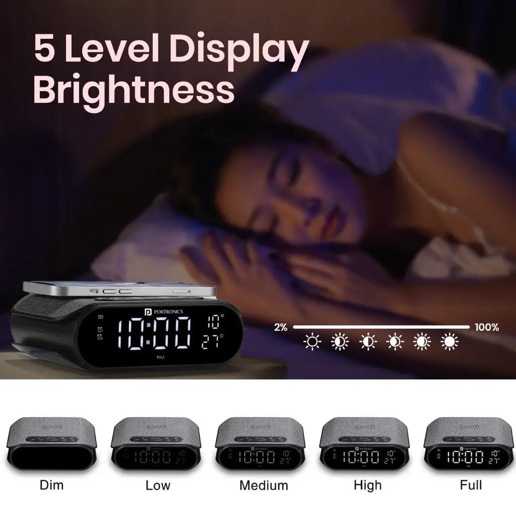 Portronics VoltClock POR 2129 15W Fast Wireless Charging Station with Dual Alarm Clock and Digital Display