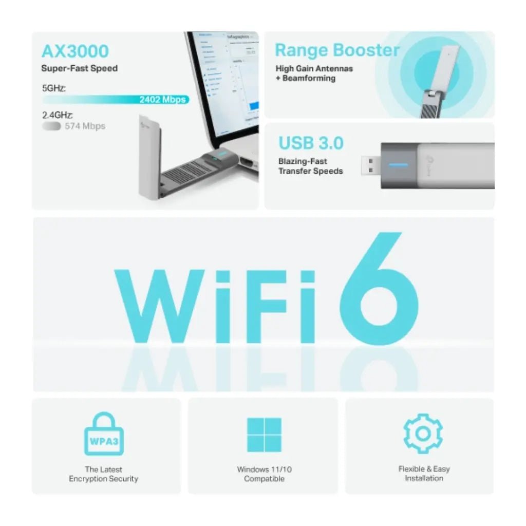 TP-Link Archer TX50UH AX3000 Wi-Fi 6 High-Gain Dual-Band USB Wireless Adapter
