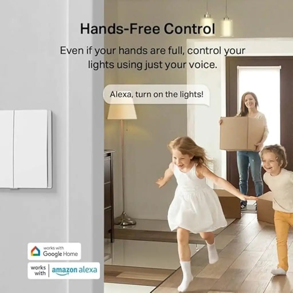 TP-Link Tapo S220 Smart Wi-Fi Light Switch, 2-Gang 1-Way, No Neutral Wire Required, Battery Powered