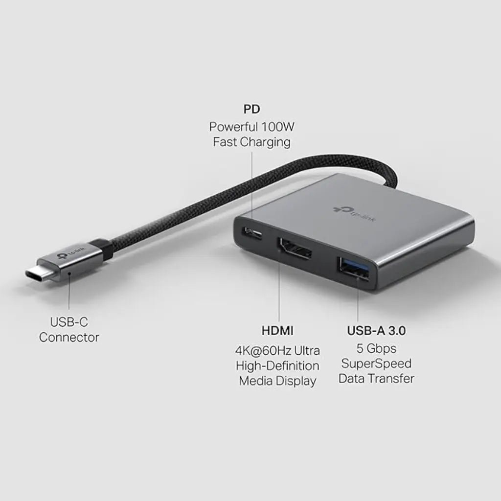 TP-Link UH3020C USB-C 3-in-1 Multiport Adapter with 4K HDMI, 100W Power Delivery, and USB-A 3.0
