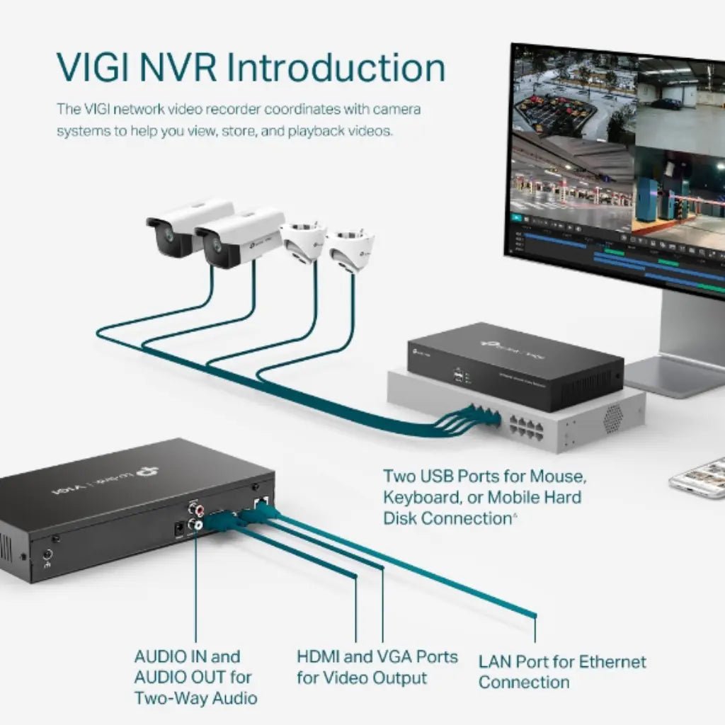 TP-Link VIGI NVR1008H 8-Channel Network Video Recorder with 24/7 Continuous Surveillance Recording