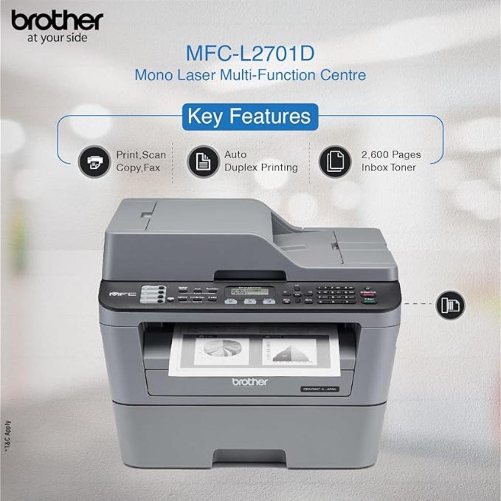 Brother MFC-L2701D Compact Monochrome Laser Multifunction Printer with Automatic Duplex Printing and USB Connectivity