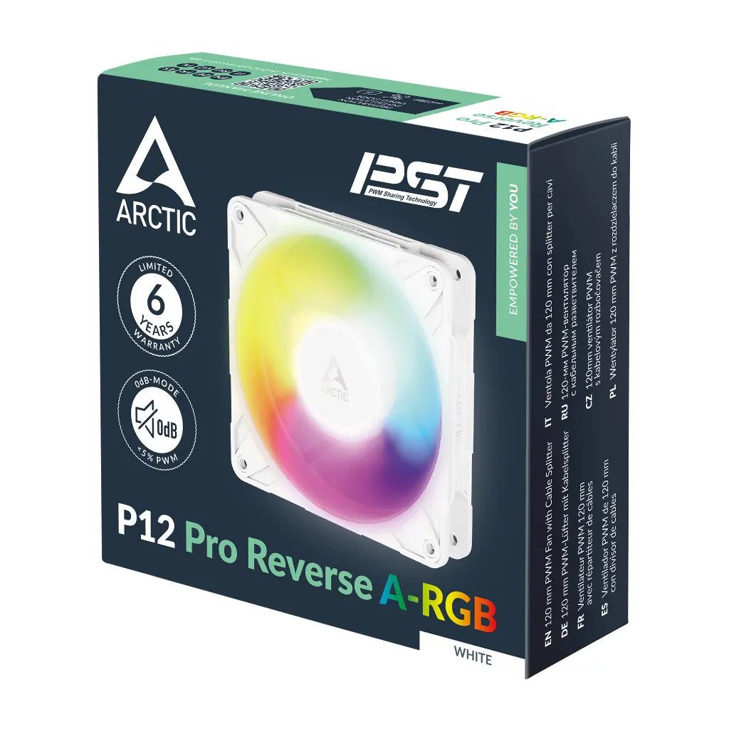 ARCTIC P12 Pro Reverse A-RGB 120mm PWM High-Performance Case Fan - White