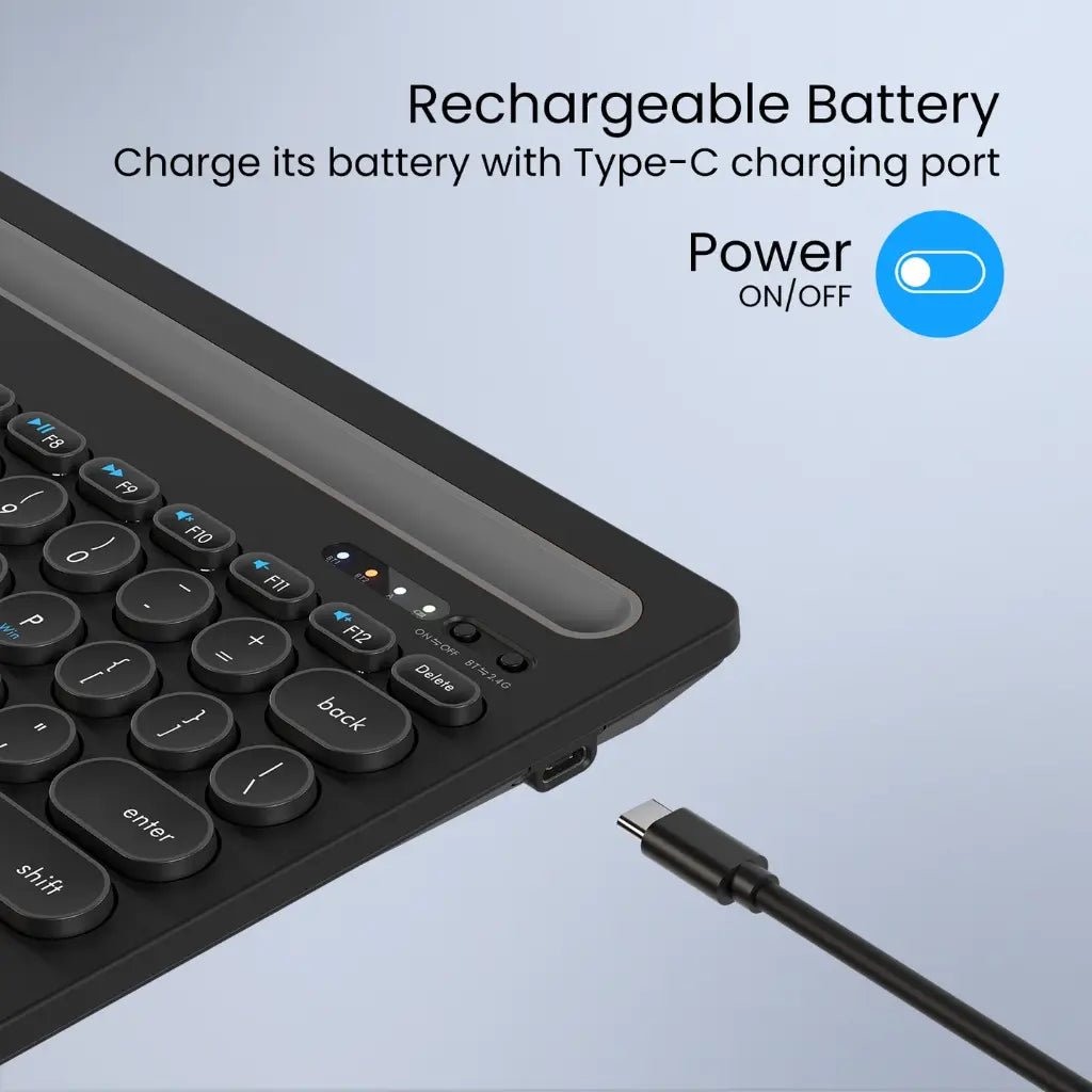 Portronics Bubble Dock Wireless Keyboard (POR 2192) - Dual Connectivity, Multi-Device Pairing, and Integrated Tablet Holder