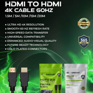 Kingfast 15 Meter 4K UHD 60Hz High-Speed HDMI Cable with Gold-Plated Connectors