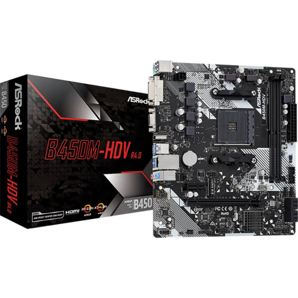 ASRock B450M-HDV R4.0 AMD B450 Socket AM4 DDR4 Micro ATX Motherboard