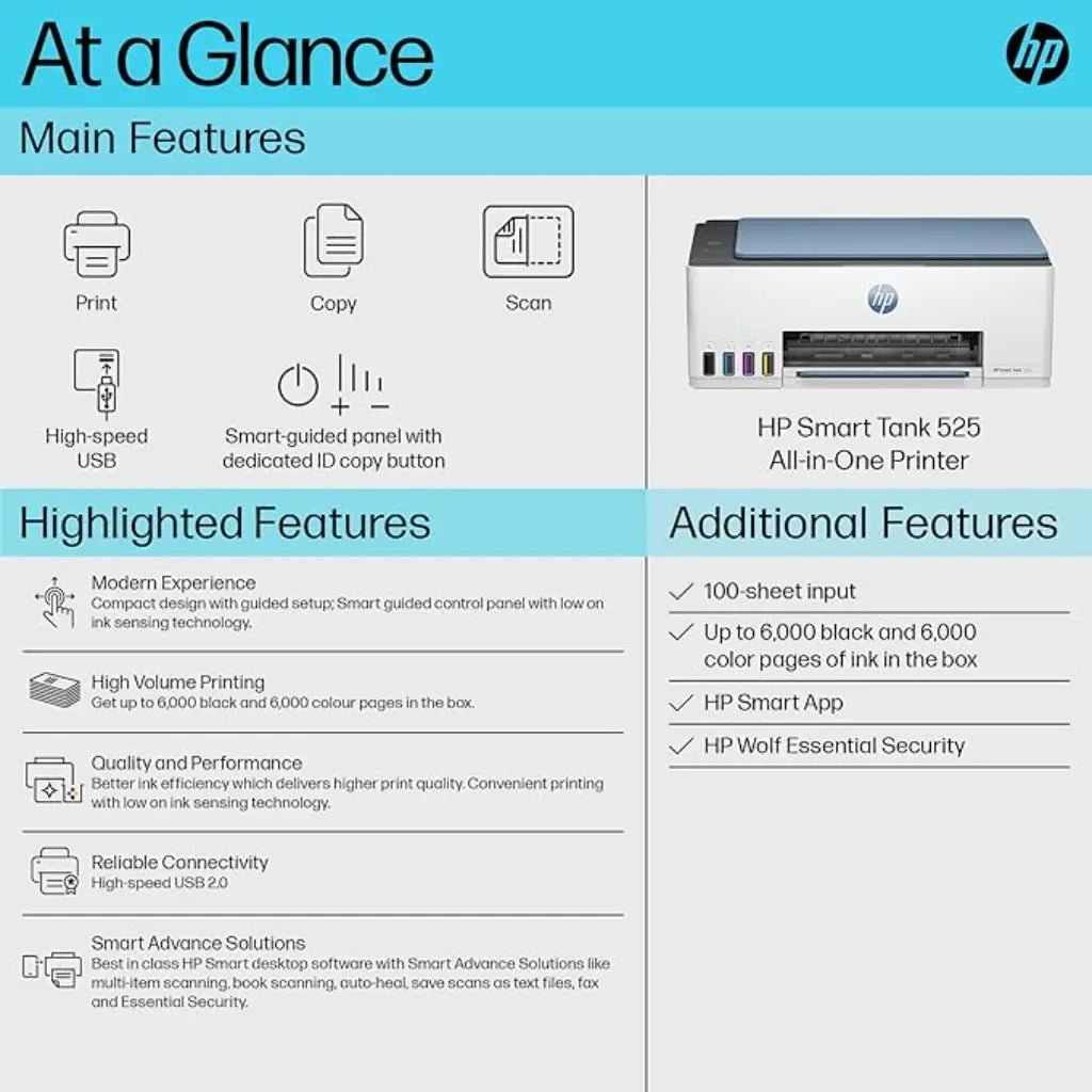 HP Smart Tank 525 All-in-One Ink Tank Colour Printer with Print, Copy, and Scan Functionality