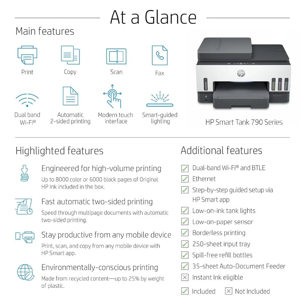 HP Smart Tank 790 Wireless All-in-One Ink Tank Printer with Automatic Document Feeder and Auto-Duplex Printing