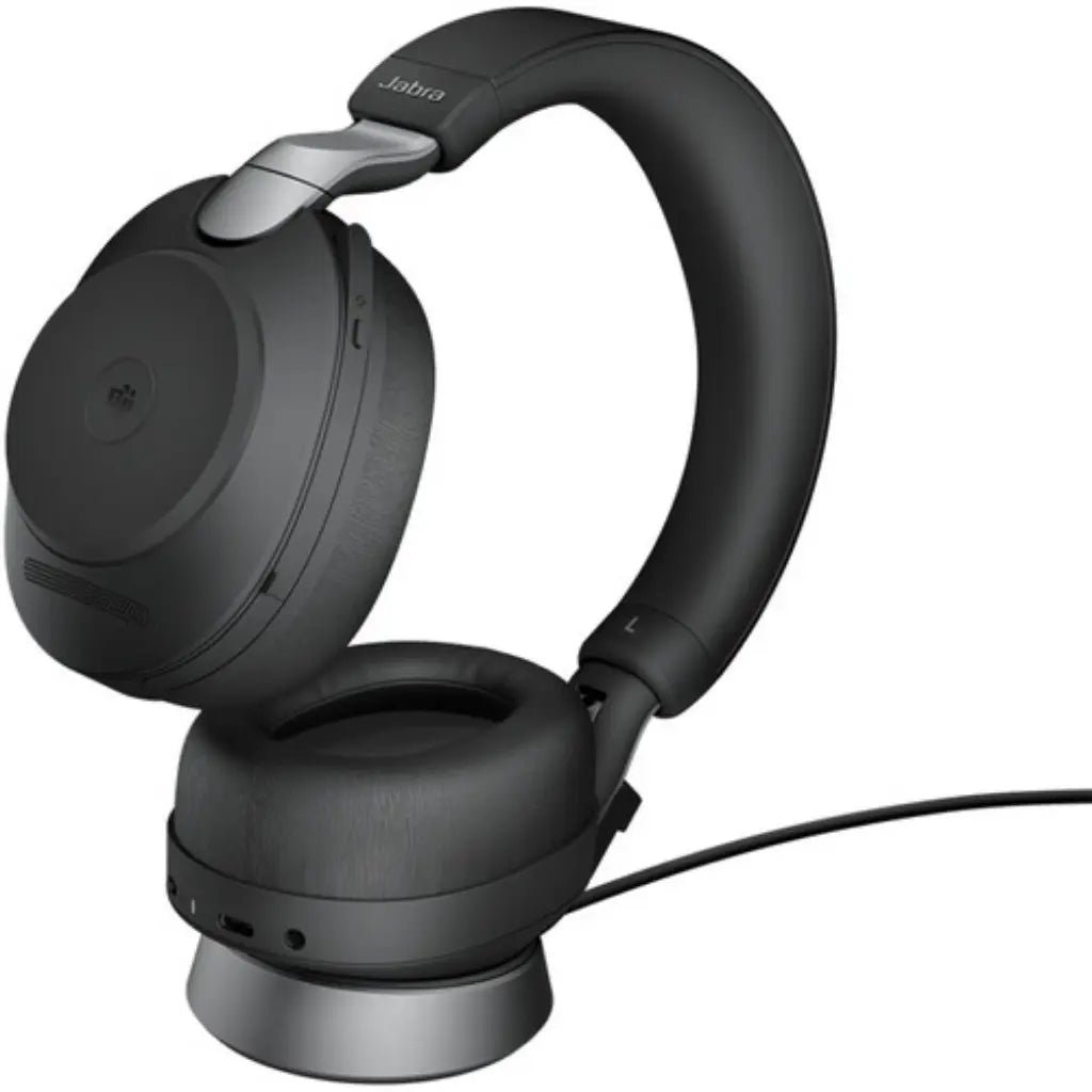 Jabra Evolve2 85 UC Wireless Noise-Canceling Over-Ear Headset with Charging Stand, USB-A Adapter - Black