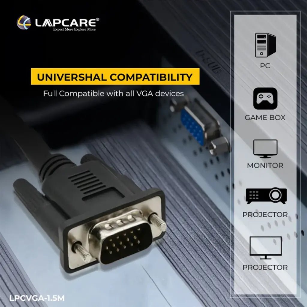 Lapcare Premium 1.5M VGA Male to Male Cable with Triple Shielding