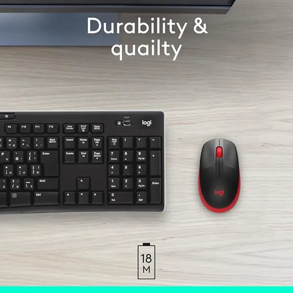 Logitech M190 Full-Size Ergonomic Wireless Optical Mouse, 1000 DPI, Red