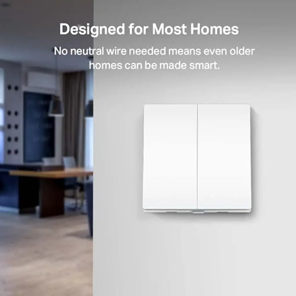 TP-Link Tapo S220 Smart Wi-Fi Light Switch, 2-Gang 1-Way, No Neutral Wire Required, Battery Powered