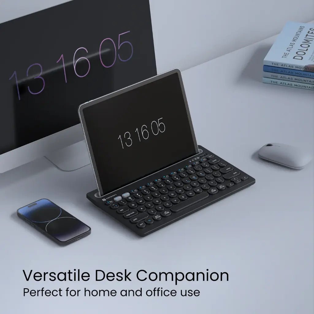 Portronics Bubble Dock Wireless Keyboard (POR 2192) - Dual Connectivity, Multi-Device Pairing, and Integrated Tablet Holder