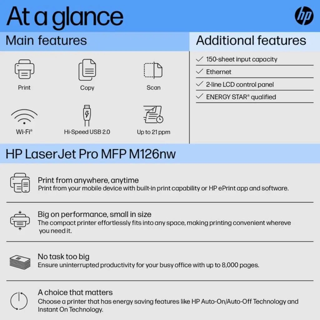 HP LaserJet Pro M126NW Wireless All-in-One Monochrome Laser Printer (Print, Copy, Scan)