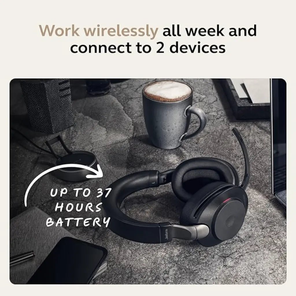 Jabra Evolve2 85 Professional Wireless Over-Ear Headset with Advanced Active Noise Cancellation and USB-C Bluetooth Adapter