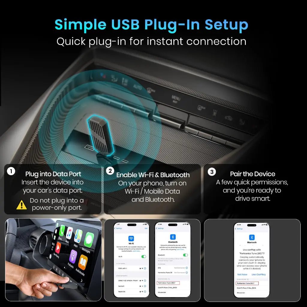 Portronics Tune 2-in-1 Wireless Bluetooth Car Audio Receiver and USB Adapter - Black