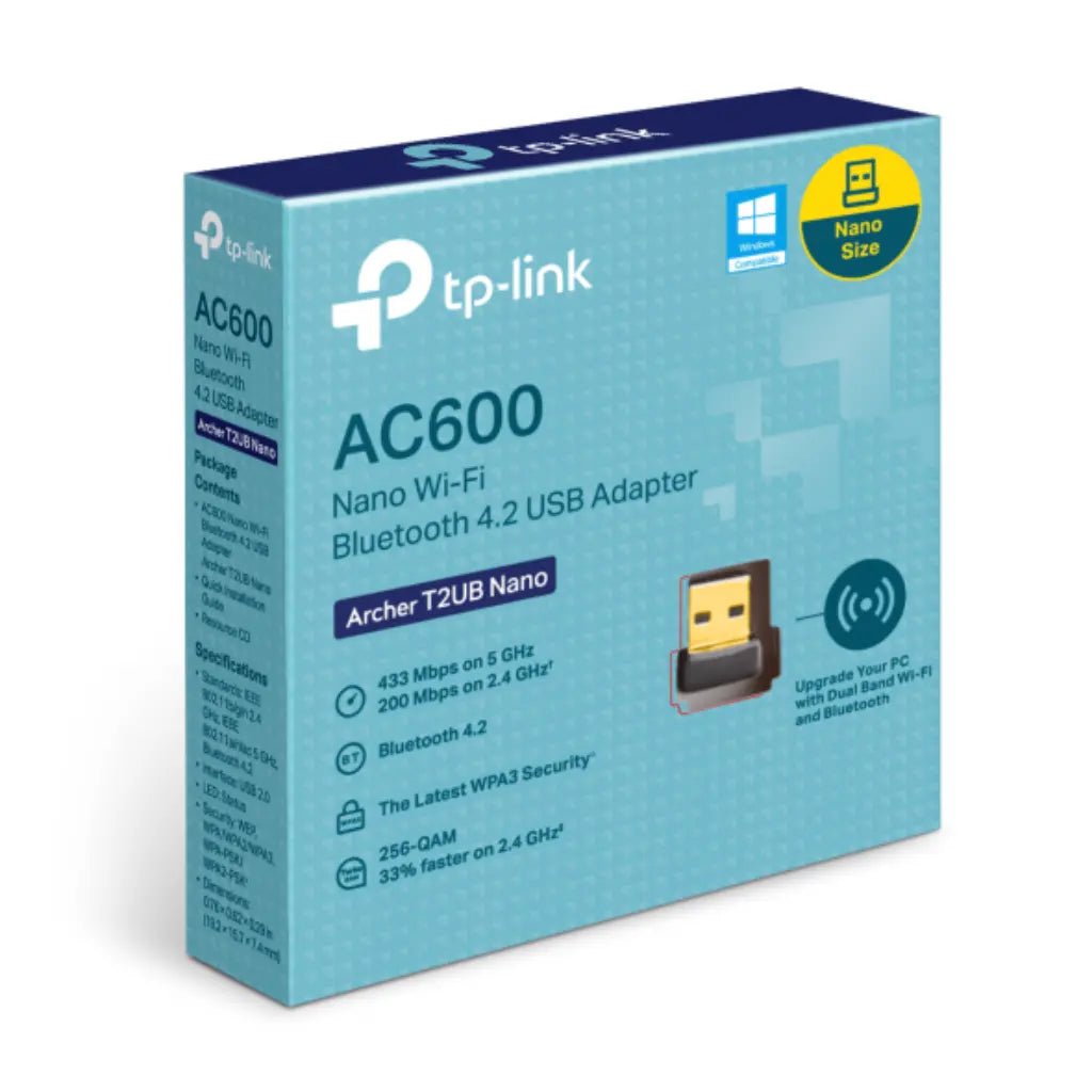 TP-Link Archer T2UB Nano AC600 Dual Band Wi-Fi & Bluetooth 4.2 USB Adapter - Compact Wireless Network Receiver