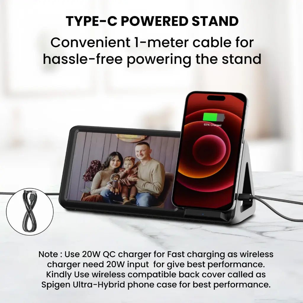 Portronics Freedom 5 (POR 2127) 15W Fast Wireless Charger with Integrated Photo Frame and Detachable Stand