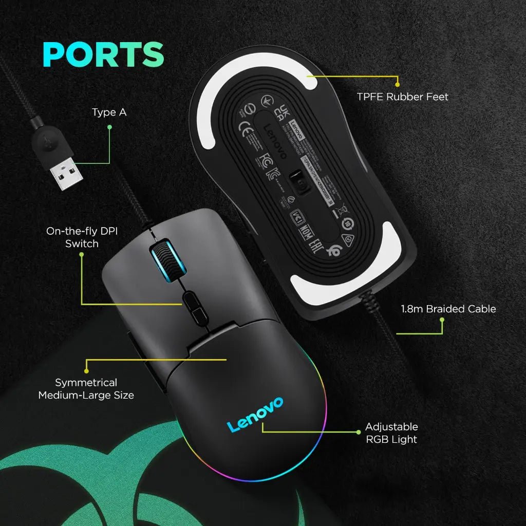 Lenovo M210 8000 DPI RGB Backlit Wired USB Gaming Mouse